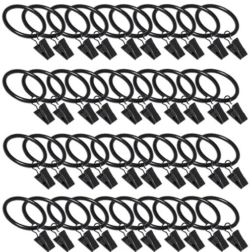 40 Pack Curtain Rings with Clips, Window Clip Rings Black Curtain Hooks Hangers Clip Rings for Hanging Drapery Drapes Bows, Small 1.26 Inch Diameter, Fits up to 1" Rod