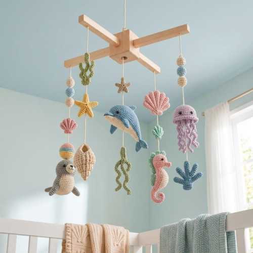 Handmade Crochet Sea Animals Crib Mobile