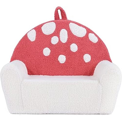 Costzon Kids Couch, Comfy Toddler Soft Sofa Chair with Fleece Fabric Cover, Kids Furniture for Playroom, Children Reading Armchair for Boys & Girls Gifts Aged 3+ (Medial,Red Mushroom)