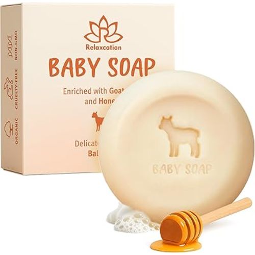 MADE IN USA Baby Soap Bar with Goat Milk and Honey - Naturally Cold Processed from Organic Ingredients - Delicate for Newborn Skin, Gift for babys, Kids, Toddlers and Adults - Handmade in USA