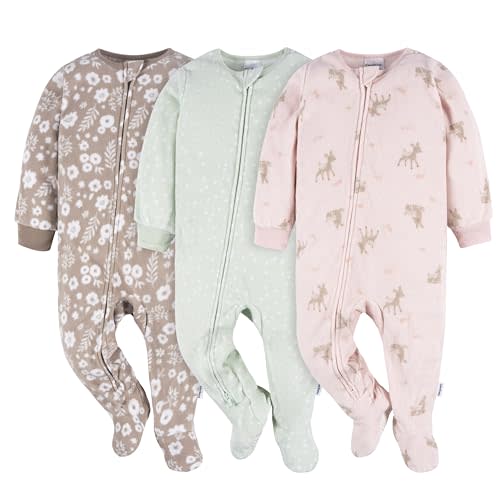 Gerber Baby Girls' Flame Resistant Fleece Footed Pajamas 3-Pack