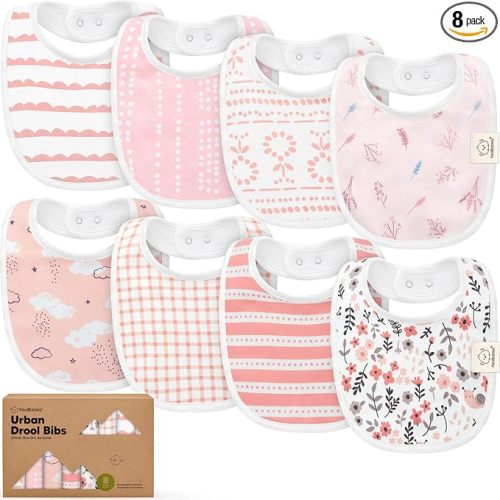 8-Pack Organic Baby Bibs for Boys, Girls - Soft Cotton Drooling and Teething Bibs for Baby Girl & Boy, Extra Absorbent, Easy To Clean & Put On for Toddler, Newborn, Infant 0-24 Months (Sweet Charm)