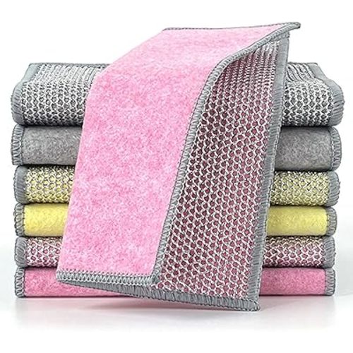 New Upgrade Multipurpose Non Scratch Wire Dishcloth, Soft Wire Dishwashing Rag Safe for Non-Stick Cookware, Scrubs & Cleans for Dishes, Sinks, Counters, Easy Rinsing (3-Pack)