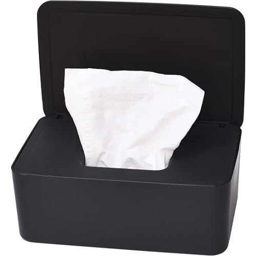 Diaper Wipes Dispenser, Tissue Storage Box Case, Wet Wipe Dispenser Holder with Lid for Home, Office, Cars (Black)