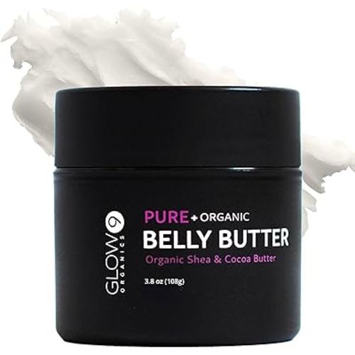 Glow Organics Belly Butter for Pregnancy, 100% Organic Stretch Mark Cream, Maternity Skincare for Itchy Skin & Scars, Safe Daily Ritual for Moms, 3.8oz