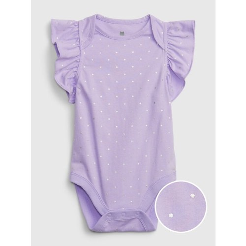 Baby 100% Organic Cotton Mix and Match Flutter Sleeve Bodysuit in purple lotus, size: 0-3 M