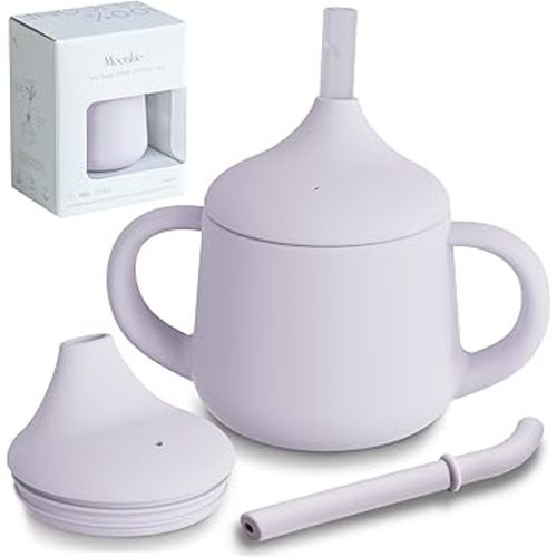 Moonkie Silicone Baby Sippy Cups | 3 Stages Training Cup Straw Cup for Infants Toddlers and Kid | 4 oz 1Pack