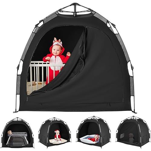 Pack N Play Blackout Cover, ONE-Click Folding Baby Sleep Pod Crib Tent,Breathable Baby Travel Crib Canopy Tent,Block Out 95%+ Light,Baby Travel Essential