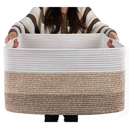 OIAHOMY Large Blanket Basket, 22”x17”x12” Rectangle Woven Baskets, Nursery Blanket Storage Living Room, Toy Storage With Handle, Large Baskets for Organizing-Gradient Yellow