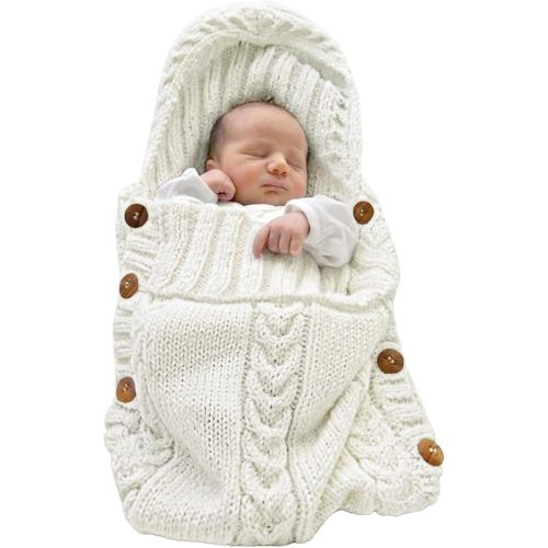 XMWEALTHY Newborn Baby Wrap Swaddle Blanket Knit Sleeping Bag Receiving Blankets Stroller Wrap for Baby Beige 0-6 Month