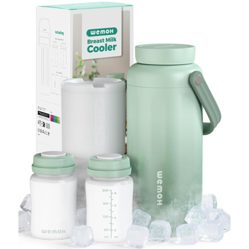 Breast Milk Cooler Bottle-24H Double-Layer Cooling, TSA Approved, 2 Leakproof Bottles & Ice Packs, (Non-Toxic BPA) for Travel, Work, Night Pumping, Gift for New Moms (Green)