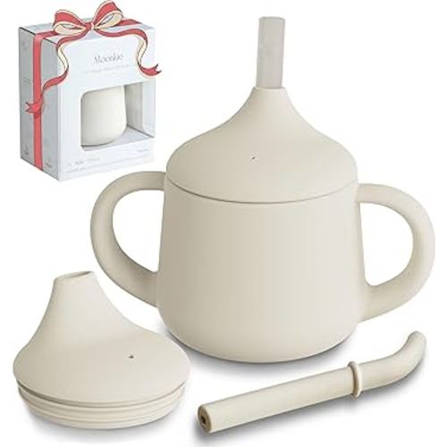 Moonkie Silicone Baby Sippy Cups | 3 Stages Training Cup Straw Cup for Infants Toddlers and Kid | 4 oz 1Pack