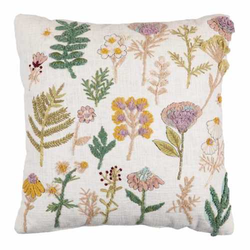 Embroidered Flower Garden Throw Pillow, 18"