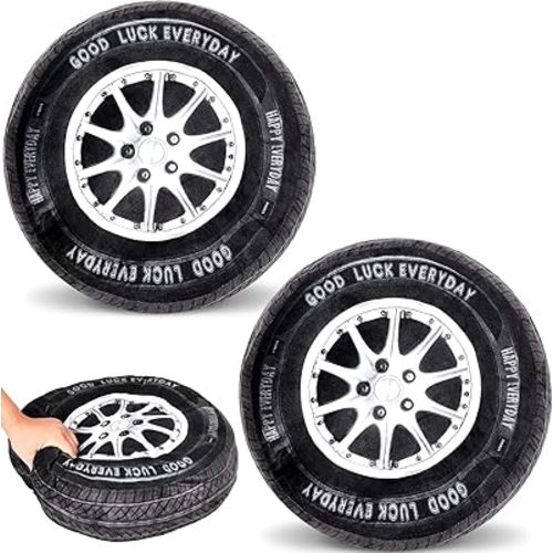 Meooeck 2 Pcs 15.7 Inch 3D Simulation Wheel Plush Pillow Car Tire Big Soft Chunky Tire Pillow Wheel Sofa Seat Toy for Boys Funny Bedroom Decor Race Car Party Gift (Classical)