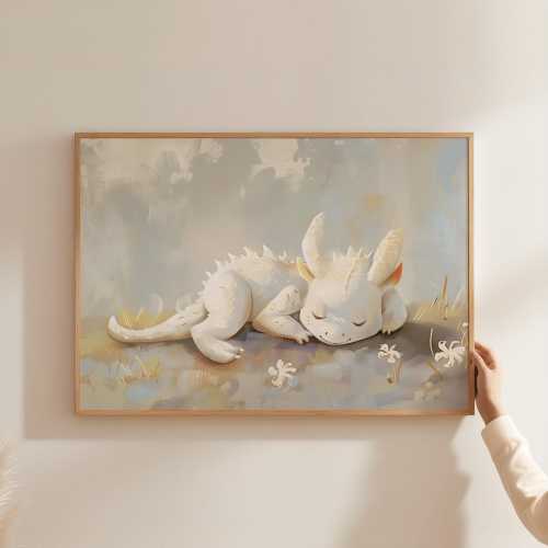 Whimsical Dragon Nursery earth tone art dragon print whimsical nursery baby dragon art beige nursery neutral art Printed and Shipped ENP7-A1