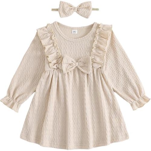Toddler Girl Dress Casual Crewneck Long Sleeve Cute Dresses for Baby Girls Spring Toddler Girl Clothes