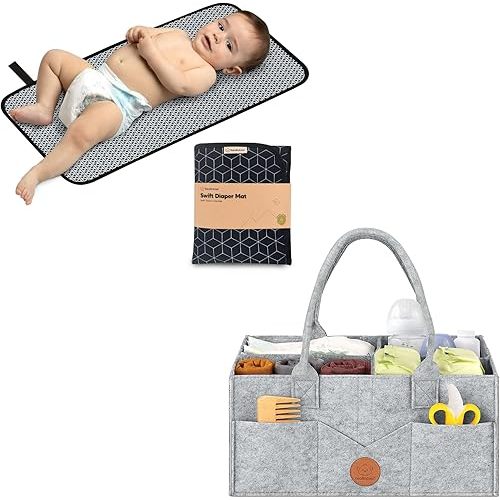 KeaBabies Portable Diaper Changing Pad and Baby Diaper Caddy Organizer - Waterproof Foldable Baby Changing Mat - Large Baby Organizer - Travel Diaper Change Mat - Diaper Organizer for Changing Table