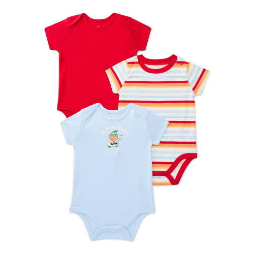 Wonder Nation Baby Boys Bodysuit with Short Sleeves, 3-Pack, Sizes 0-24 Months