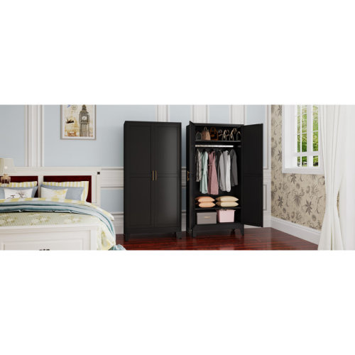 Ebern Designs 70.87"H Metal Freestanding Wardrobe Closet Armoires Cabinet For Bedroom With Hanging Rod | Wayfair