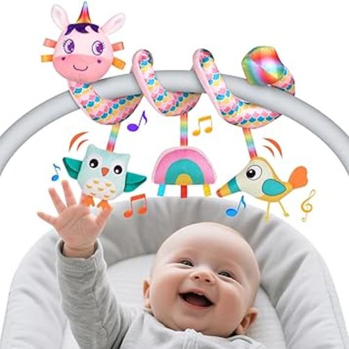 Car Seat Toys for Infants 0-6 months, Spiral Hanging Crib Stroller Activity Toys with Rattles, Baby Car Seat Accessories Toy for Developing Sensory & Motor Skills, Ideal Gift for Newborn Infant