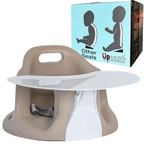 Upseat Baby Floor Seat Booster Chair for Sitting Up with Removable Tray for Meals and Playtime, Developed with Physical Therapists for Safe and Healthy Hip Development and Posture (Taupe)