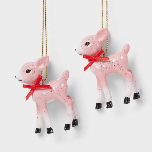 2ct Retro Small Deer Christmas Tree Ornament Set - Wondershop™
