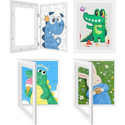4 Pack Kids Artwork Frames Changeable 8.5 x 11 Inch Children Art Projects Children Art Frames Front Opening Picture Display Frame Holds 150 Drawings for Craft Storage, Room Decor, Portfolio, White