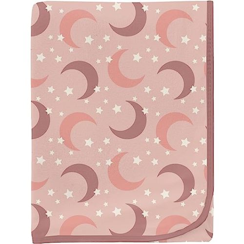 KicKee Swaddling Blanket, Made from Luxuriously Soft KicKee Signature Blend Fabric, Buttery Softness for Snuggling Your Baby (Peach Blossom Moon and Stars - One Size)