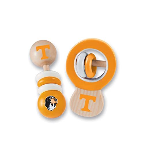 Baby Fanatic Wood Rattle 2 Pack - NCAA Tennessee Volunteers Baby Toy Set - Officially Licensed, BPA Free, Multicolor - Baby Tennessee Volunteers Fan Gift