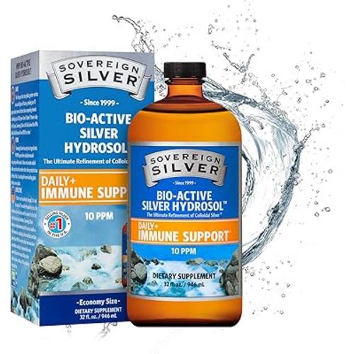Sovereign Silver Immune Support - Colloidal Silver, Bio-Active Silver Hydrosol, 10 ppm, Liquid Twist Top, 32 Fl Oz, (946 mL)