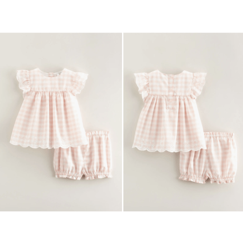 Scalloped Gingham Check Cotton Top & Bloomers