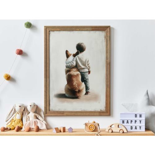 Welsh Corgi Nursery Print, Dog Nursery Decor, Boy and Dog Art, Boys Room Dog Decor, Toddler Room Decor, Cute Animal Art, PRINTABLE Dog Art