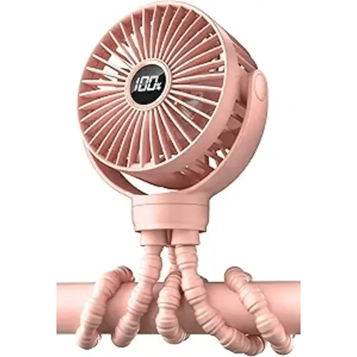 KIDEE Portable Stroller Fan, Personal Baby Fan Battery Operated, LED Display, Small Clip on Fans USB Rechargeable, Mini Desk Fans for Outdoor Travel Car Seat