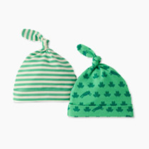 Hanna Andersson 2-Pack Baby Layette Top Knot Beanie in HannaSoft™ - Mini Ribbit, 0-3 M