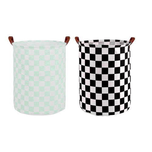 Sortora 2 Pack Large Laundry Hampers, Waterproof Canvas Laundry Baskets, Collapsible Storage Basket Bin for Kids Room, Toy Organizer, Nursery Hamper, Clothes Hamper, Checkered