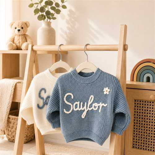 Custom Name Baby Sweater, Personalized Toddler Sweater, Birthday Outfit for Boys Girls, Family Photo Outfit, Knit Jumper