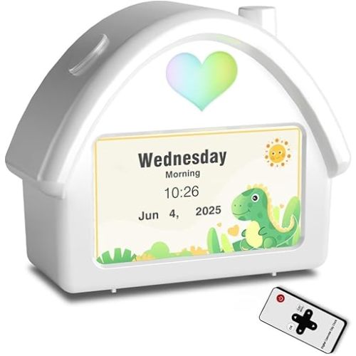 Kids Alarm Clock with 4.3'' HD Digital Screen, Calendar Countdown Ambient Lighting White Noise Remote Control Function Perfect for Kids