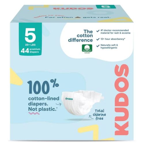 Kudos Chlorine Free Premium Diapers, Cotton-Lined, (Size 5, 44 Count)