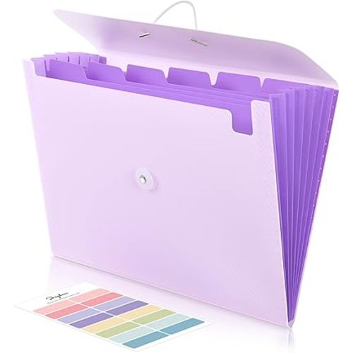 SKYDUE Expanding File Folder with 7 Pockets, Accordion File Organizer, Portable Folders for Documents, School Office Supplies Bungee Closure, Letter/A4 Size Purple