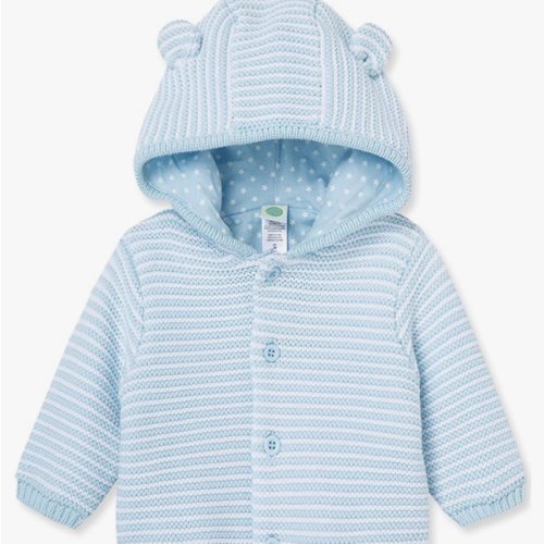 Little Me Baby Cardigan with Textured Bear Design, 100% Cotton Knit, Soft Infant Sweater for Boys and Girls, Sizes 3M-9M