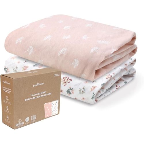 Organic Cotton Pack & Play Sheets - 2pk Mini Crib Sheets Girl, Pink Floral