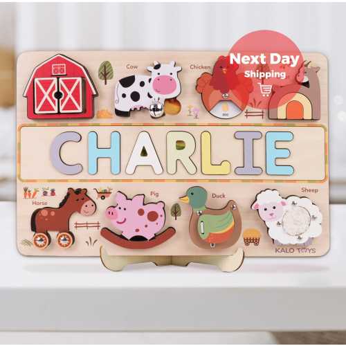 Personalized Farm Name Puzzle, Montessori Farm Toys, Baby Gift, Baby Girl- Boy Toy, Gift for Kid, First Birthday Gift, Custom Toddler Puzzle