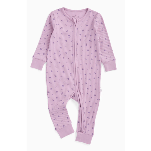 Lilac Floral Ribbed Clever Zip Baby Pajamas lilac / Newborn