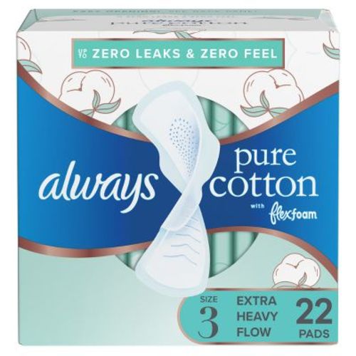 Always Pure Cotton Extra Heavy Flow FlexFoam Pads - Size 3 - 22ct