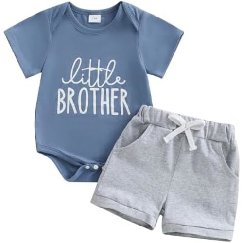 Toddler Baby Boy Clothes Summer Short Sleeve Letter Shirt Plaid Shorts Big Brother Little Brother Matching Outfits