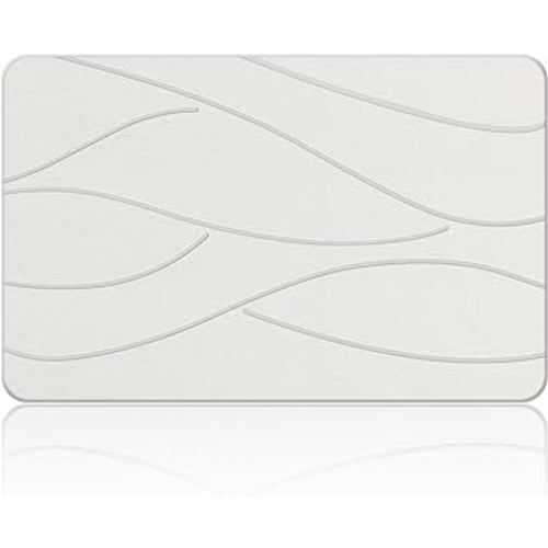 Stone Bath Mat Diatomaceous Earth Shower Mat Non-Slip Super Absorbent Stone Bath Mats for Bathroom/Kitchen Counter Quick Drying Diatomite Bath Stone Mat Large Easy to Clean(23.6×15.4" White)