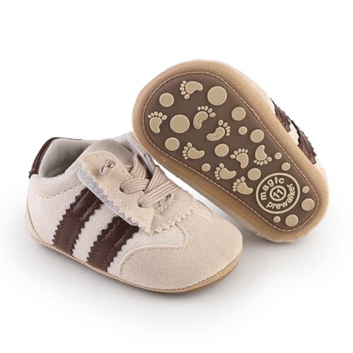 TsQiiane Newbron Baby Boys Girls Retro Sneakers Pu Leather Rubber Sole Walking Shoes Toddler Non-Slip First Walkers Infant Slippers Crib Shoes