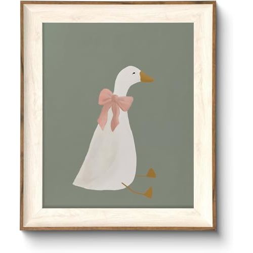 ASTRDECOR Silly Goose Wall Art, Cute Goose Print with Coquette Pink Bow, Farm Animal Canvas Poster for Bedroom, Nursery, Apartment, Aesthetic Animal Decor, Funny Goose Artwork, 10x12 Inch Print