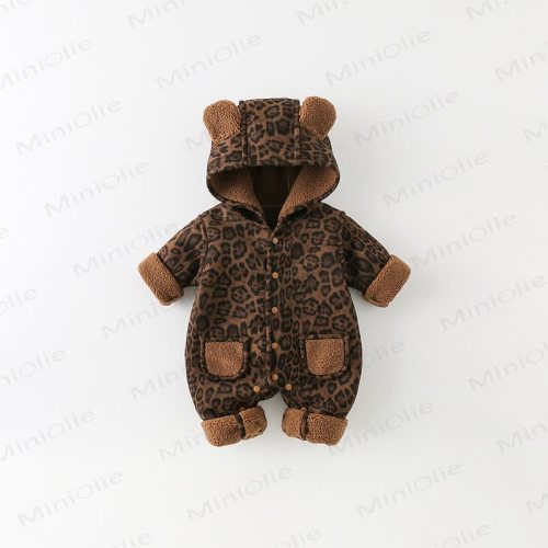 Baby Leopard Print Bear Hooded Romper