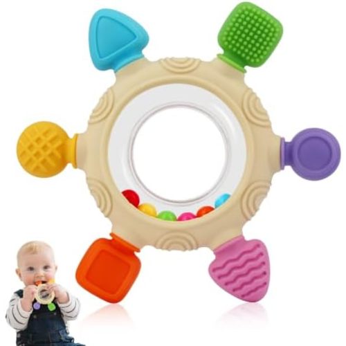 Baby Teething Rings Toys for 0-6 6-12 Month Rattle Sensory Toys